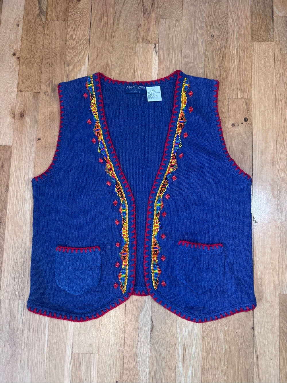 Vintage 90s Additions by IVY Beaded Silk Sweater Vest Blue L